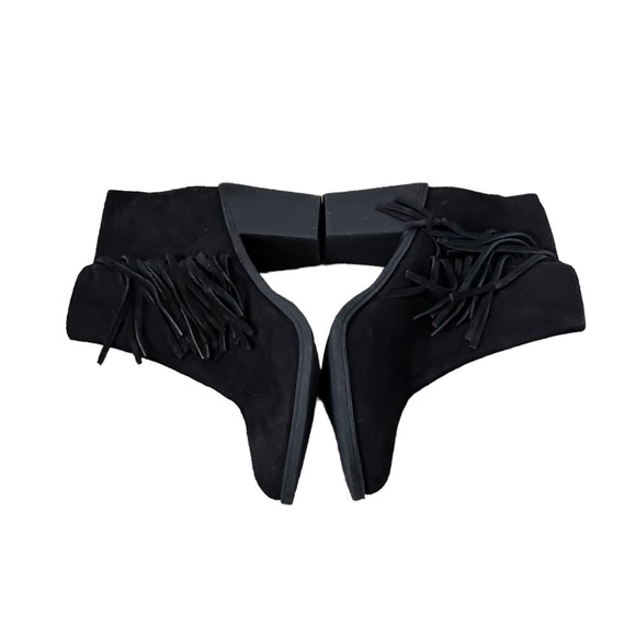 h&m Divided Black Suede Fringe Block Heel Ankle Boots Size 8.5 Women's - Picture 5 of 7